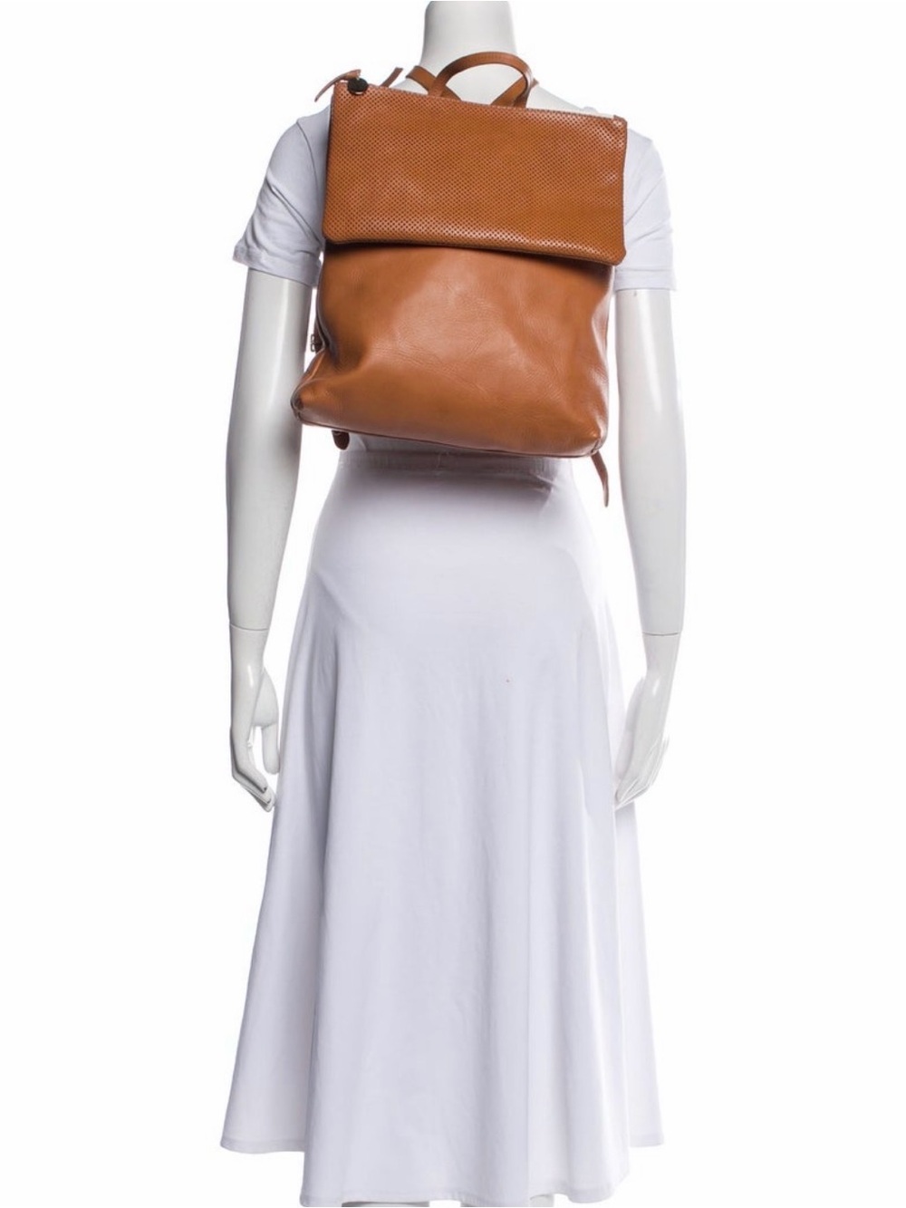 Clare V. Tan Perforated Leather Backpack Tote - Women's Convertible Bag - Picture 2 of 10